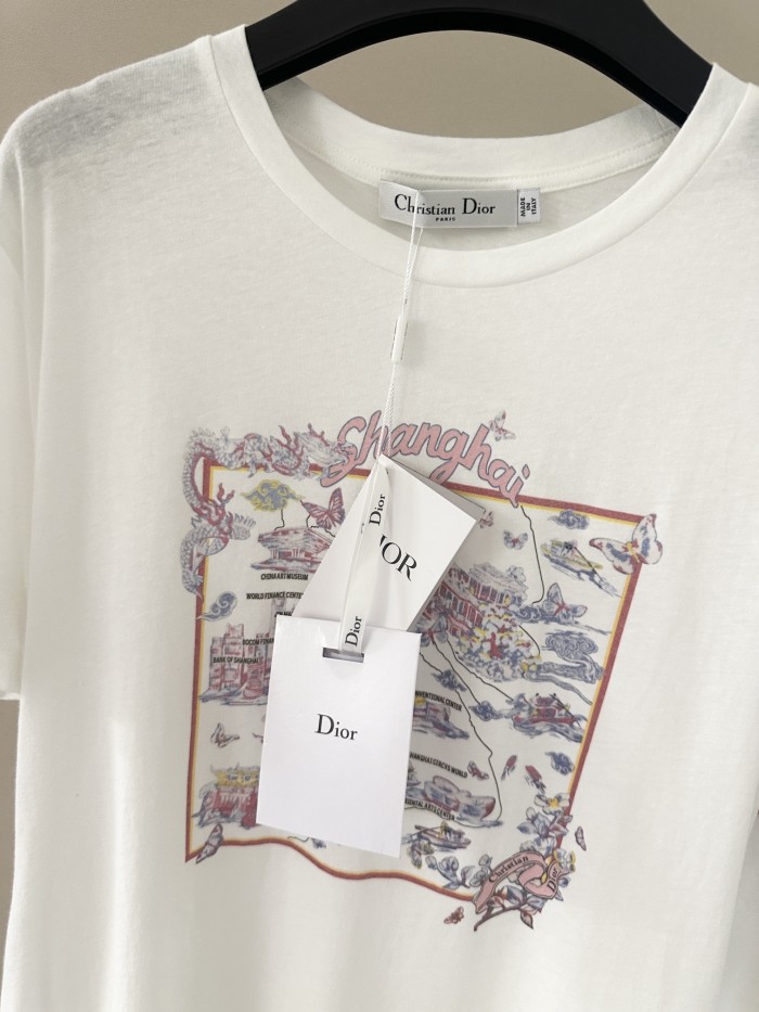 NIGO Dior Women's Dior Souvenir T-shirt Summer City Logo Printed Round Neck Cotton Linen Blend Solid Color Straight Short Sleeve T-Shirt Ngvp #nigo1934