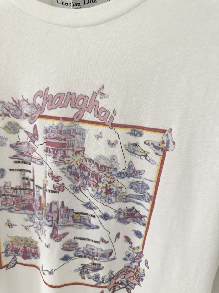 NIGO Dior Women's Dior Souvenir T-shirt Summer City Logo Printed Round Neck Cotton Linen Blend Solid Color Straight Short Sleeve T-Shirt Ngvp #nigo1934