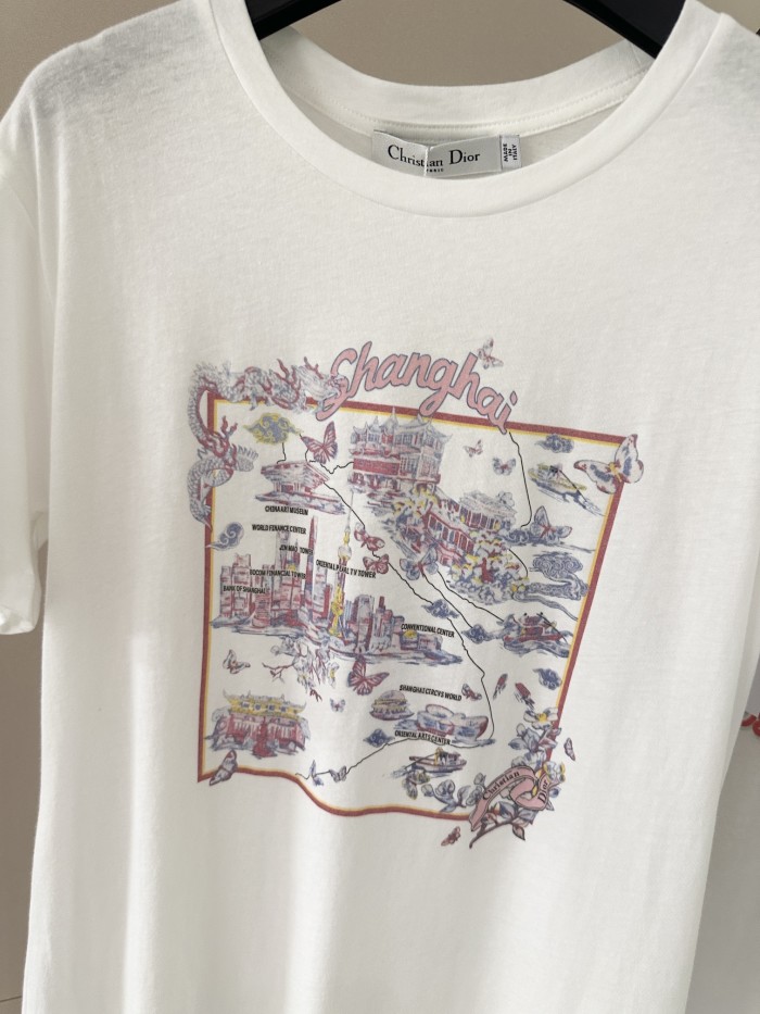 NIGO Dior Women's Dior Souvenir T-shirt Summer City Logo Printed Round Neck Cotton Linen Blend Solid Color Straight Short Sleeve T-Shirt Ngvp #nigo1934