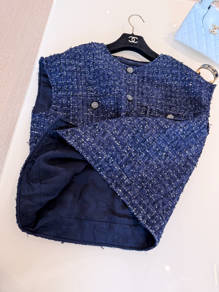 NIGO Chanel Women's Spring And Summer Sequins Tweed Single-Breasted Solid Color Round Neck Sleeveless Vest Ngvp #nigo1933