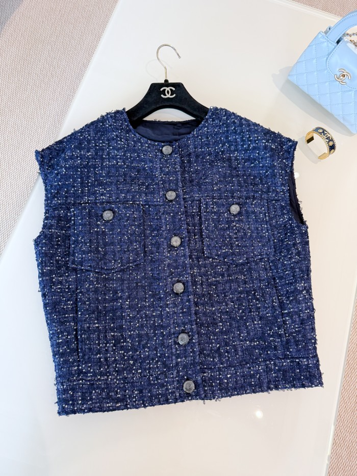 NIGO Chanel Women's Spring And Summer Sequins Tweed Single-Breasted Solid Color Round Neck Sleeveless Vest Ngvp #nigo1933