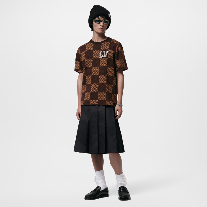 NIGO Louis Vuitton Men's Damier Imitation Crystal Applique Checkerboard Checkerboard Summer Cotton Solid Color Short Sleeve Round Neck Short Sleeve T-Shirt #nigo81339