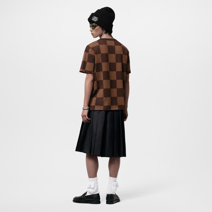 NIGO Louis Vuitton Men's Damier Imitation Crystal Applique Checkerboard Checkerboard Summer Cotton Solid Color Short Sleeve Round Neck Short Sleeve T-Shirt #nigo81339
