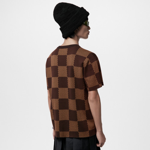 NIGO Louis Vuitton Men's Damier Imitation Crystal Applique Checkerboard Checkerboard Summer Cotton Solid Color Short Sleeve Round Neck Short Sleeve T-Shirt #nigo81339