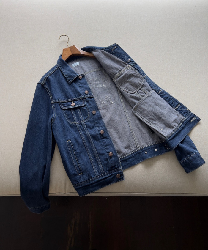 NIGO Celine Men's And Women's Spring And Autumn Solid Color Letter Print Single Breasted Long Sleeved Denim Jacket #nigo77737