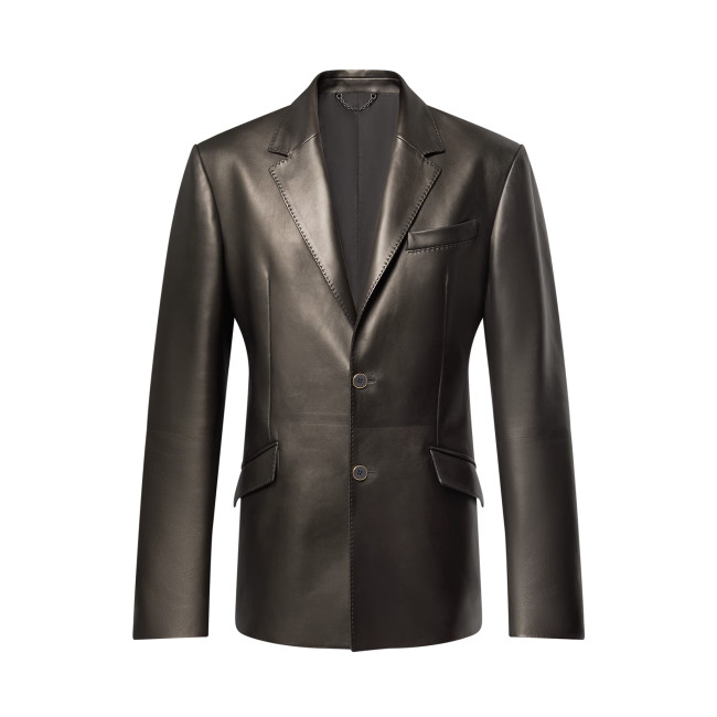 NIGO Louis Vuitton Men's Spring/Autumn Solid Color Single-Breasted V-Neck Leather Long-Sleeved Suit Jacket #nigo77734