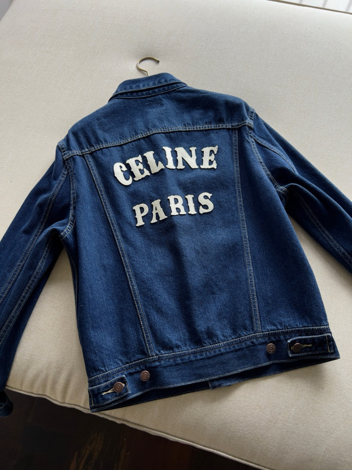NIGO Celine Men's And Women's Spring And Autumn Solid Color Letter Print Single Breasted Long Sleeved Denim Jacket #nigo77737