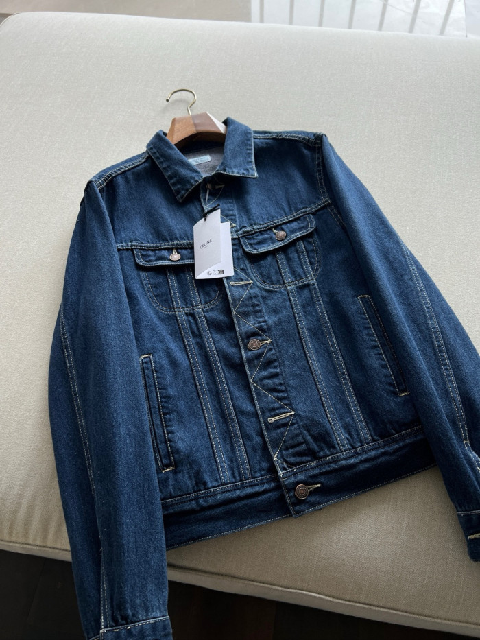 NIGO Celine Men's And Women's Spring And Autumn Solid Color Letter Print Single Breasted Long Sleeved Denim Jacket #nigo77737