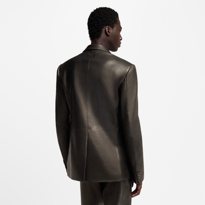 NIGO Louis Vuitton Men's Spring/Autumn Solid Color Single-Breasted V-Neck Leather Long-Sleeved Suit Jacket #nigo77734