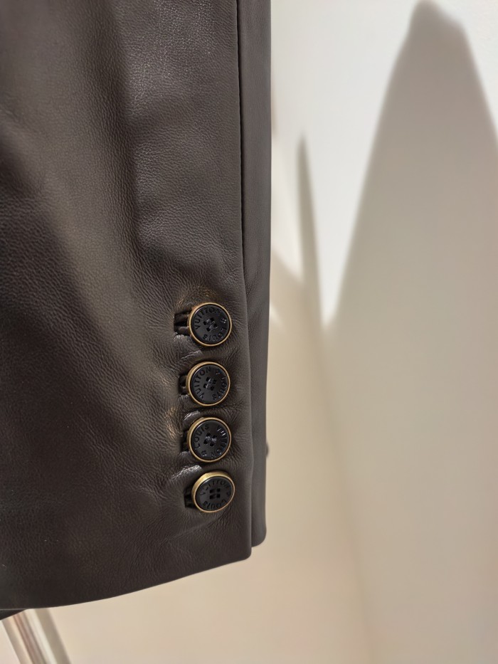 NIGO Louis Vuitton Men's Spring/Autumn Solid Color Single-Breasted V-Neck Leather Long-Sleeved Suit Jacket #nigo77734