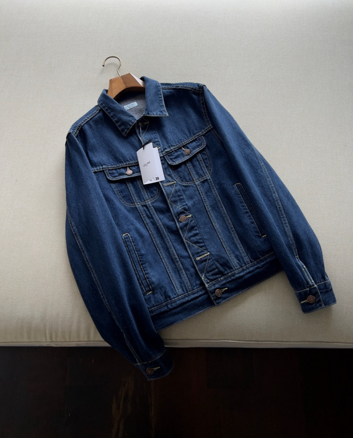 NIGO Celine Men's And Women's Spring And Autumn Solid Color Letter Print Single Breasted Long Sleeved Denim Jacket #nigo77737