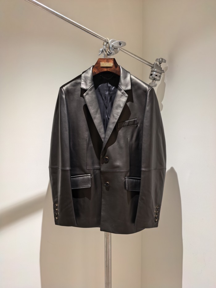 NIGO Louis Vuitton Men's Spring/Autumn Solid Color Single-Breasted V-Neck Leather Long-Sleeved Suit Jacket #nigo77734
