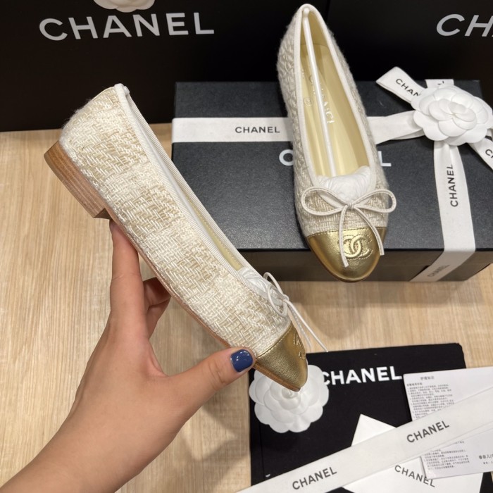 NIGO Chanel Women's Spring/Summer Solid Color Tweed Fabric Ballet Flats Shoes #nigo77753