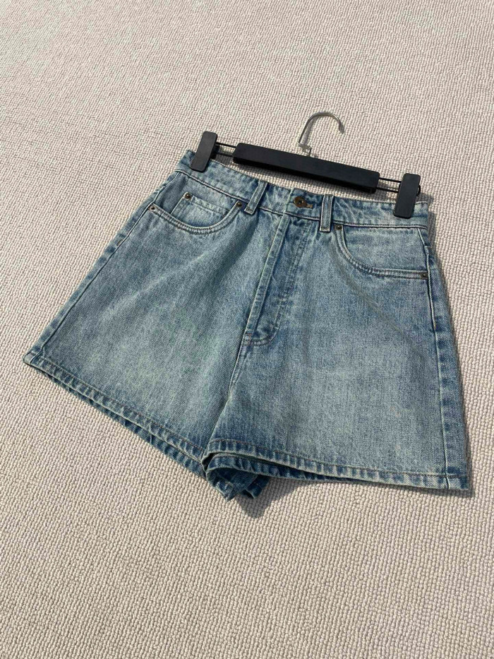 NIGO MiuMiu Women's Summer Solid Color Letter Leather Label Denim Shorts #nigo77764