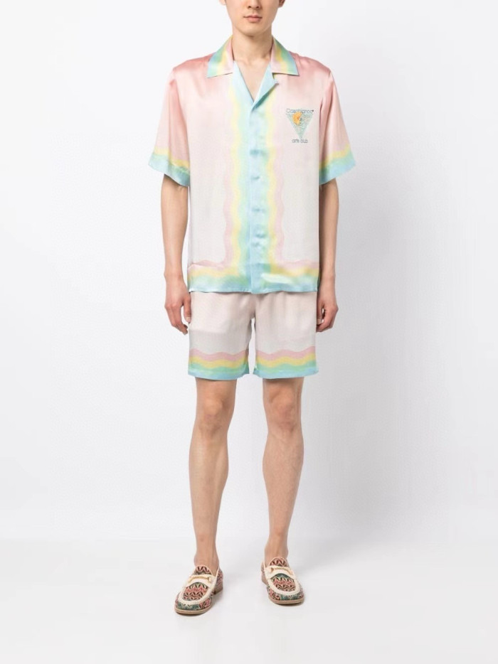 NIGO Casablanca Men's Summer Gradient Pattern Printed Single-Button Short-Sleeved Shirt and Casual Shorts Set Suit #nigo77745