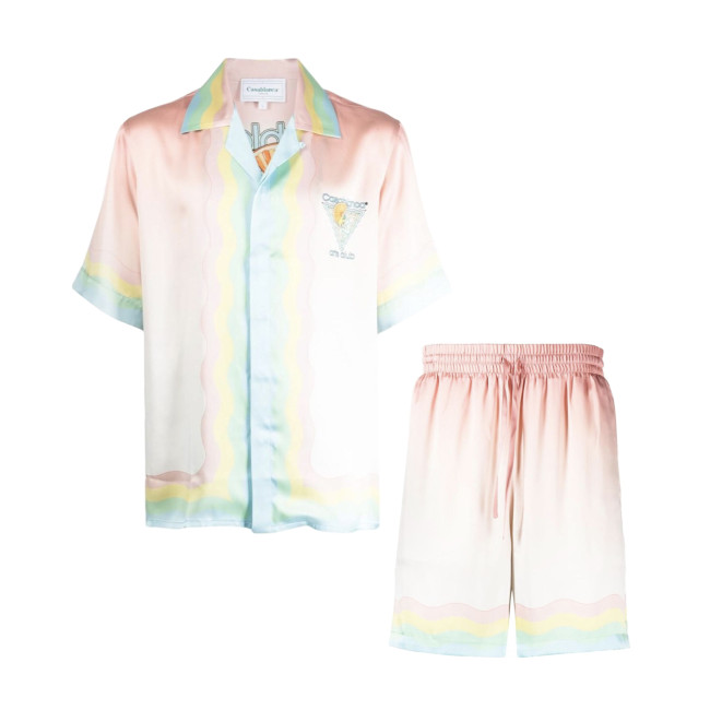 NIGO Casablanca Men's Summer Gradient Pattern Printed Single-Button Short-Sleeved Shirt and Casual Shorts Set Suit #nigo77745