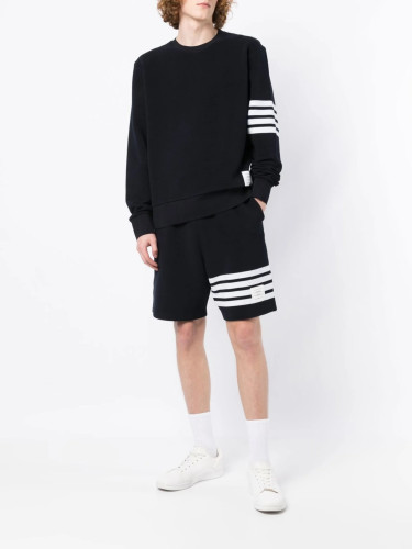 NIGO Thom Browne Men's Summer Lapel Straight Polo Short Sleeve Shirt Solid Color Casual Striped Elastic Waist Tie Sports Shorts Ngvp #nigo1942