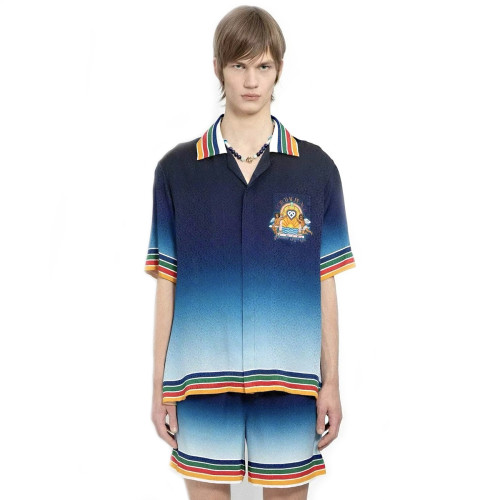 NIGO Casablanca Men's Summer Gradient Angel Pattern Printed Single-Breasted Short-Sleeved Shirt and Casual Shorts Set Suit #nigo77744