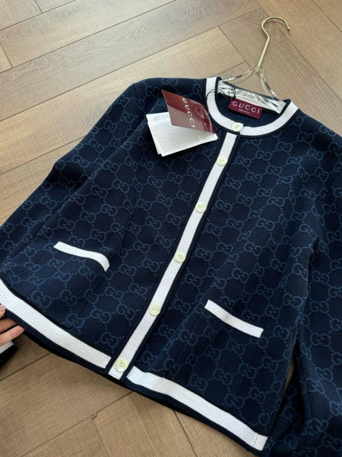 NIGO Gucci Women's Spring And Fall V-neck Single Breasted Drop Shoulder Long Sleeved Knit Cardigan Jacket #nigo77765