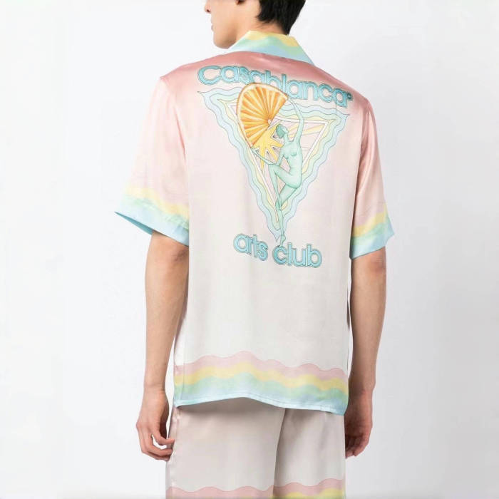 NIGO Casablanca Men's Summer Gradient Pattern Printed Single-Button Short-Sleeved Shirt and Casual Shorts Set Suit #nigo77745