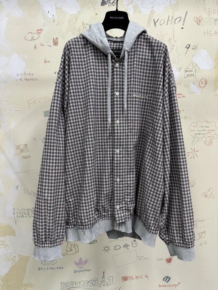 NIGO Balenciaga Men's Spring/Autumn Checkered Print Cotton Hooded Single-Breasted Zipper Long-Sleeved Shirt #nigo77746