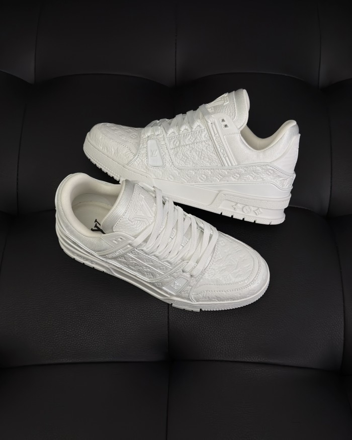 NIGO Louis Vuitton LV Trainer Men's And Women's Solid Color Lacquered Cowhide Leather Letter Print Low-top Lace-up Sneakers Shoes #nigo77762