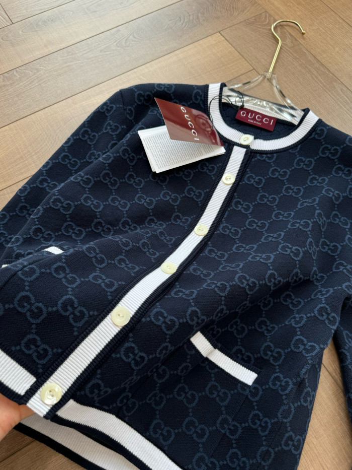 NIGO Gucci Women's Spring And Fall V-neck Single Breasted Drop Shoulder Long Sleeved Knit Cardigan Jacket #nigo77765