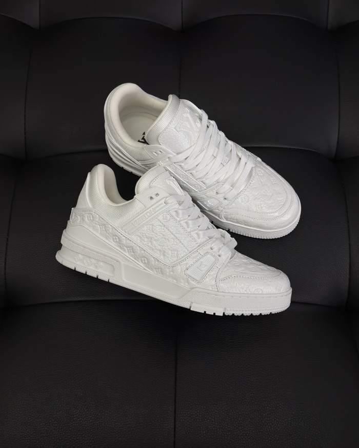 NIGO Louis Vuitton LV Trainer Men's And Women's Solid Color Lacquered Cowhide Leather Letter Print Low-top Lace-up Sneakers Shoes #nigo77762