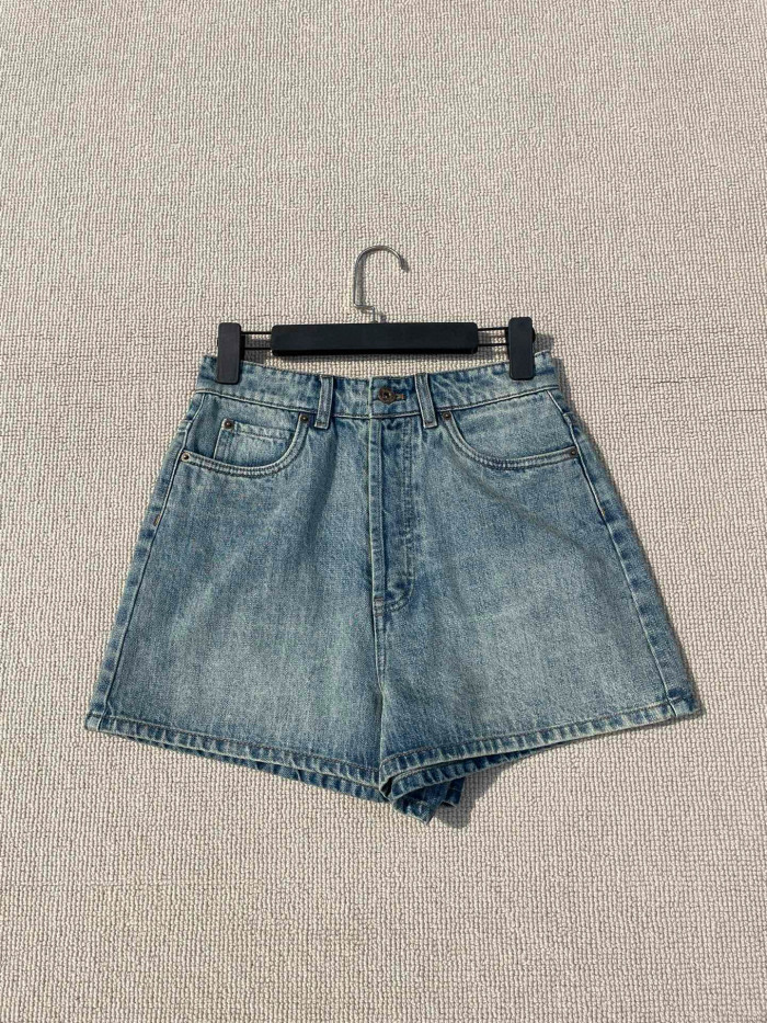 NIGO MiuMiu Women's Summer Solid Color Letter Leather Label Denim Shorts #nigo77764