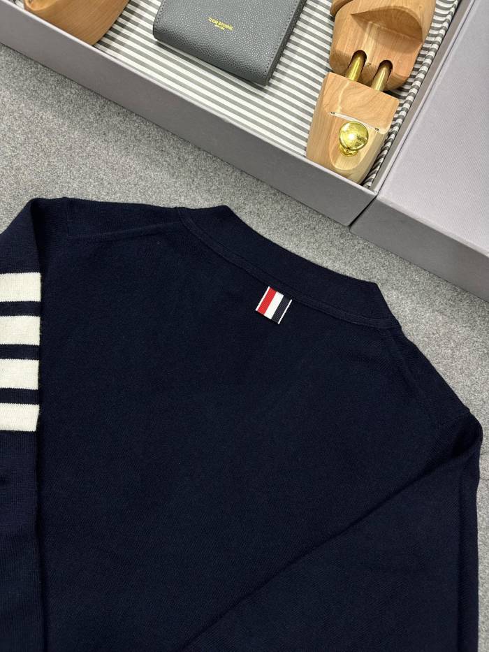 NIGO Thom Browne Men's Spring & Autumn Striped Solid Color V-Neck Cashmere Fitted Long Sleeve Knit Cardigan Ngvp #nigo1945