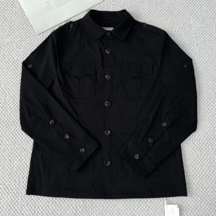 NIGO Brunello Cucinelli Men's Spring & Fall Lightweight Water-Resistant Techno Cotton Unlined Safari Jacket Solid Color Lapel Single Breasted Shirt Style Jacket Ngvp #nigo1946