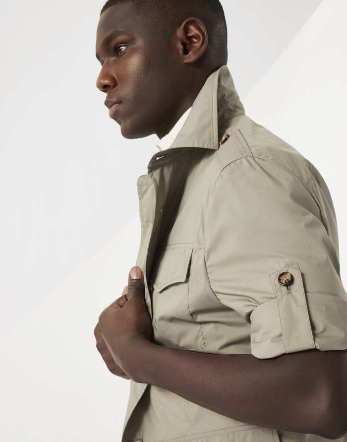 NIGO Brunello Cucinelli Men's Spring & Fall Lightweight Water-Resistant Techno Cotton Unlined Safari Jacket Solid Color Lapel Single Breasted Shirt Style Jacket Ngvp #nigo1946