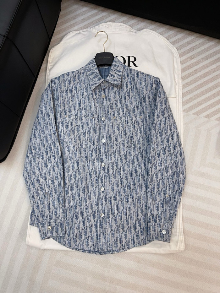 NIGO Dior Men's Spring/Autumn Alphabet Print Single-Breasted Long-Sleeved Denim Shirt #nigo77785