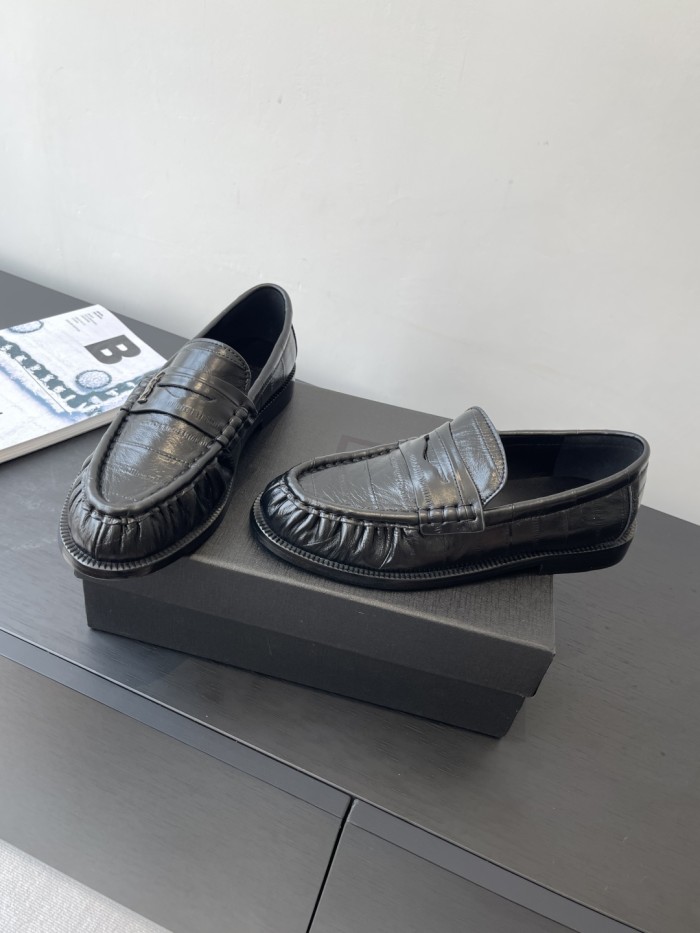 NIGO Saint Laurent Women's Four Seasons Solid Color Round Toe Low Top Flat Heel Loafers Leather Casual Shoes #nigo81342