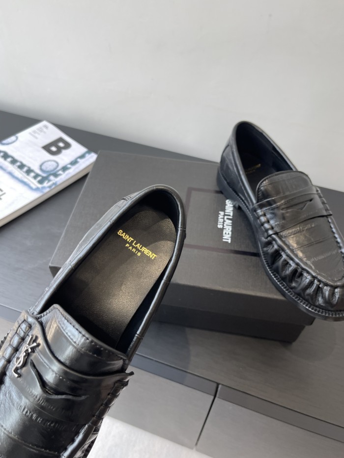 NIGO Saint Laurent Women's Four Seasons Solid Color Round Toe Low Top Flat Heel Loafers Leather Casual Shoes #nigo81342