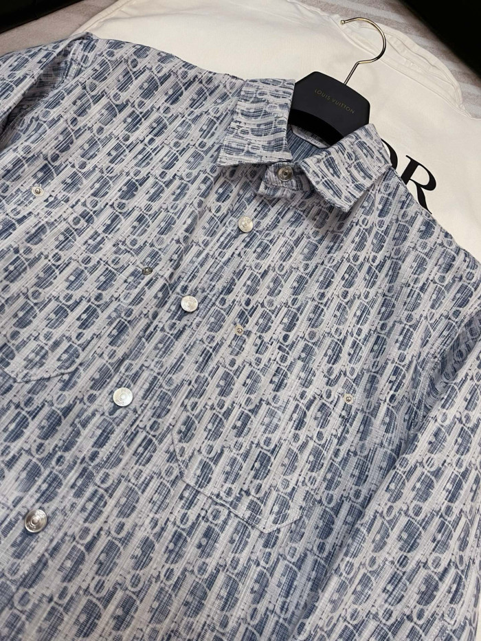 NIGO Dior Men's Spring/Autumn Alphabet Print Single-Breasted Long-Sleeved Denim Shirt #nigo77785