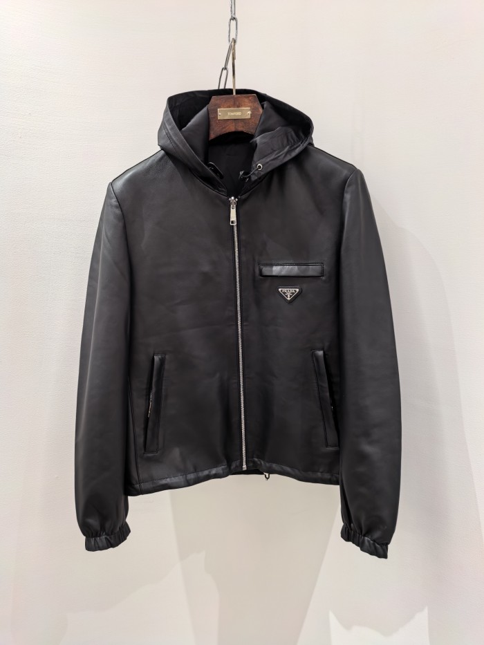 NIGO Prada Men's Autumn/Winter Solid Color Reversible Nappa Leather and Re-Nylon Waistcoat Jacket #nigo77778