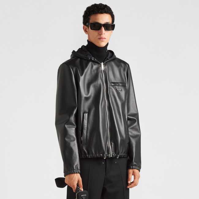 NIGO Prada Men's Autumn/Winter Solid Color Reversible Nappa Leather and Re-Nylon Waistcoat Jacket #nigo77778