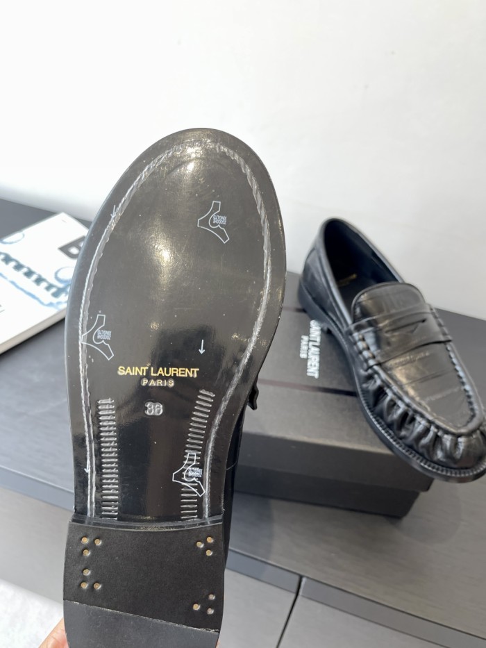 NIGO Saint Laurent Women's Four Seasons Solid Color Round Toe Low Top Flat Heel Loafers Leather Casual Shoes #nigo81342