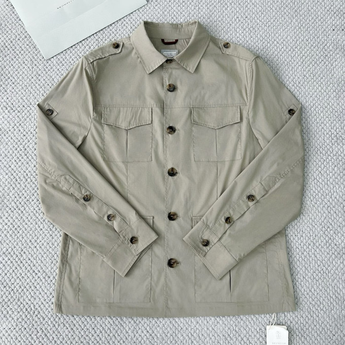 NIGO Brunello Cucinelli Men's Spring & Fall Lightweight Water-Resistant Techno Cotton Unlined Safari Jacket Solid Color Lapel Single Breasted Shirt Style Jacket Ngvp #nigo1946