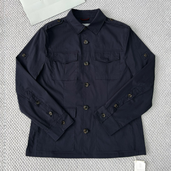 NIGO Brunello Cucinelli Men's Spring & Fall Lightweight Water-Resistant Techno Cotton Unlined Safari Jacket Solid Color Lapel Single Breasted Shirt Style Jacket Ngvp #nigo1946