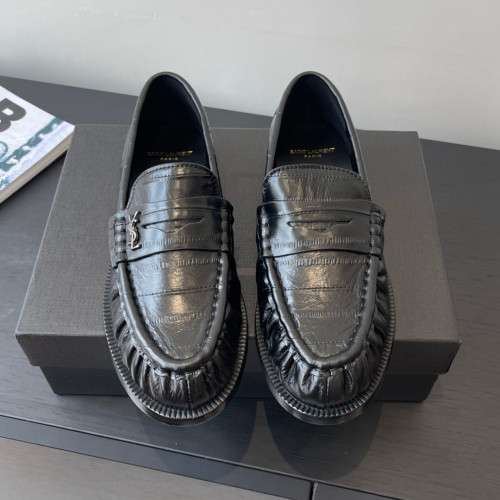 NIGO Saint Laurent Women's Four Seasons Solid Color Round Toe Low Top Flat Heel Loafers Leather Casual Shoes #nigo81342