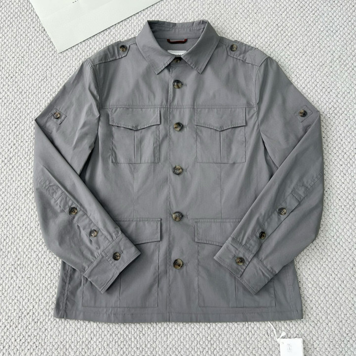 NIGO Brunello Cucinelli Men's Spring & Fall Lightweight Water-Resistant Techno Cotton Unlined Safari Jacket Solid Color Lapel Single Breasted Shirt Style Jacket Ngvp #nigo1946