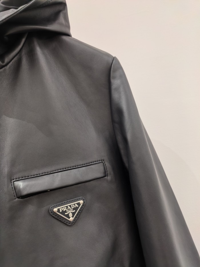 NIGO Prada Men's Autumn/Winter Solid Color Reversible Nappa Leather and Re-Nylon Waistcoat Jacket #nigo77778