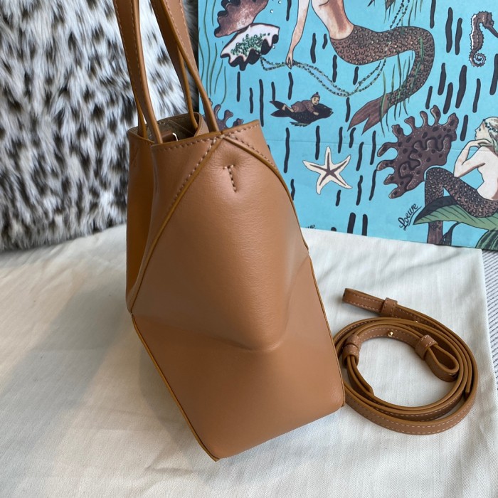 NIGO Loewe Puzzle Fold Women's Shiny Calfskin Tote Bag Vintage Solid Color Handbag Bags #nigo77816
