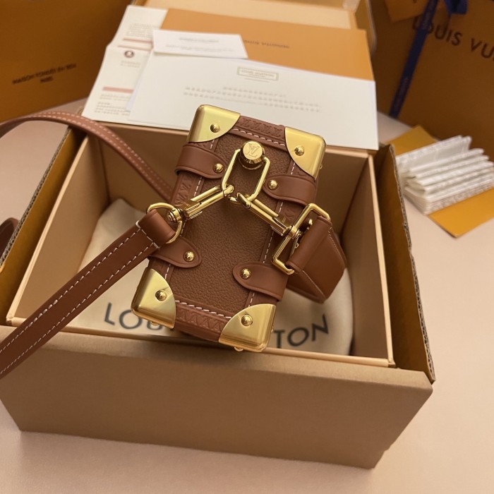 NIGO Louis Vuitton Side Trunk Women's Metal Accessory Zipper Closure Buckle Solid Color Cowhide Leather Shoulder Bag Crossbody Handbag Bags #nigo77791