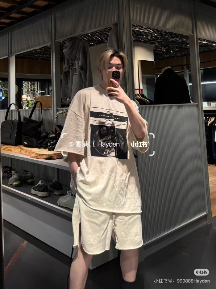NIGO Rick Owens Men's Spring/Summer Drawstring Tie Mid Waist Cotton Solid Color Loose Casual Shorts Back Zipper Ngvp #nigo1951