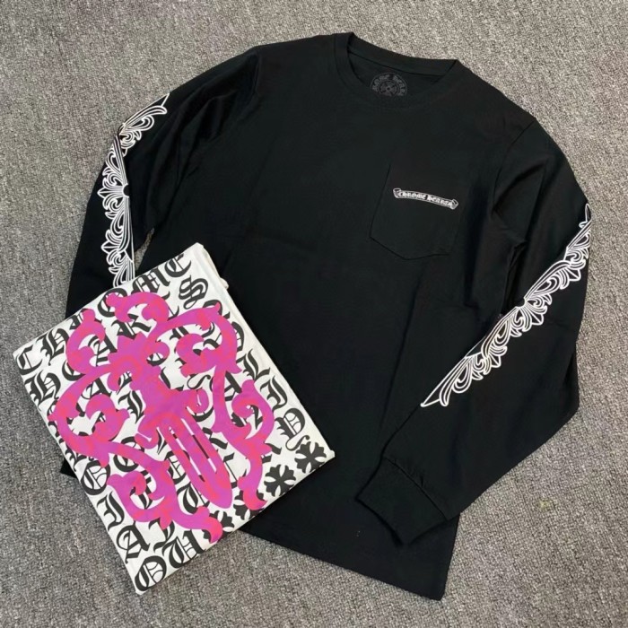 NIGO Chrome Hearts Women's Spring Autumn Cross Pattern Print Long Sleeve Round Neck Cotton T-Shirt #nigo77815