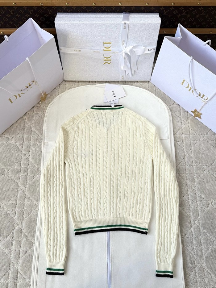 NIGO Dior Women's Spring/Summer Solid Color Striped V-Neck Long Sleeve Knitted Sweater #nigo77795
