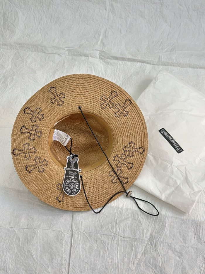 NIGO Chrome Hearts Men's And Women's Plain Colored Straw Hat With Cross Leather Logo Cap #nigo77796